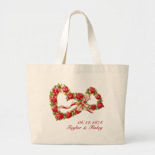 Grand Tote Bag Couronne de cœur florale de roses rouges élégante