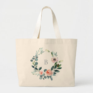 Grand Tote Bag Couronne florale de jardin élégante avec monogramm