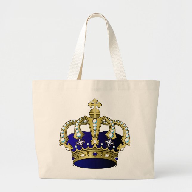 Grand Tote Bag Couronne royale de bleu et d'or (Devant)