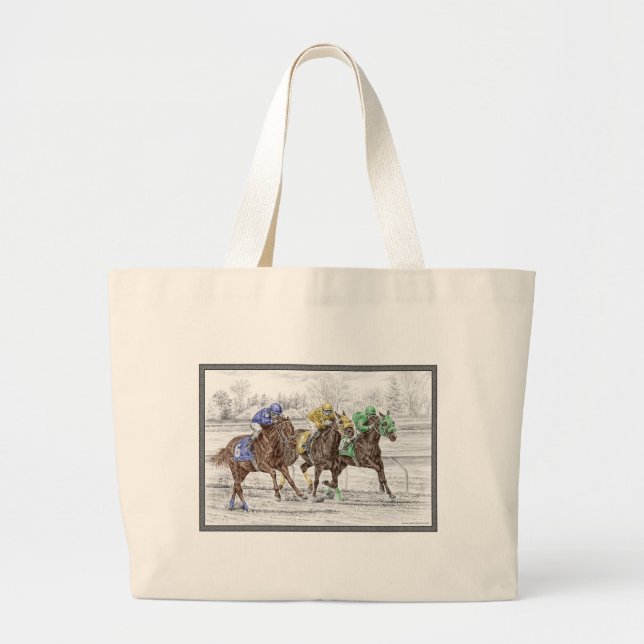 Grand Tote Bag Course à trois chevaux - Cou et Cou (Devant)