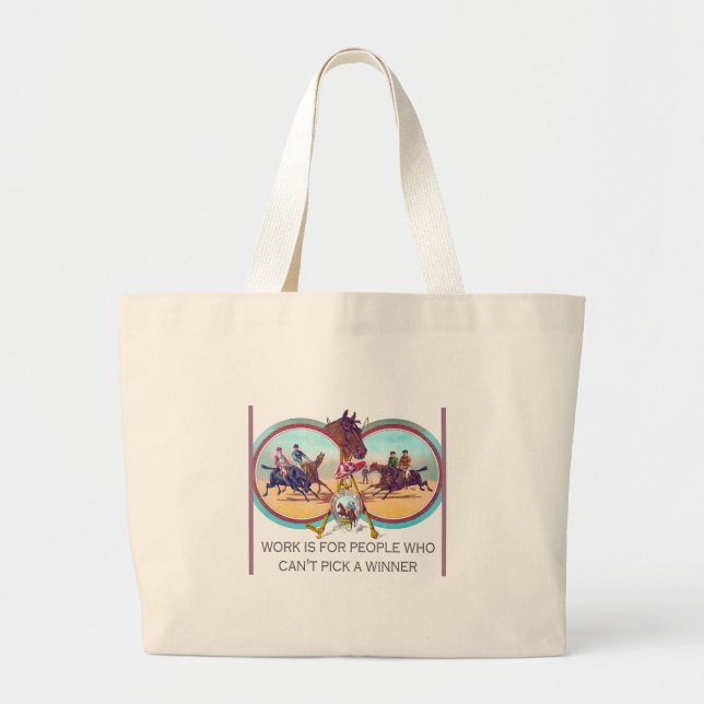 Grand Tote Bag Course de chevaux drôle - travaillez pour les (Devant)