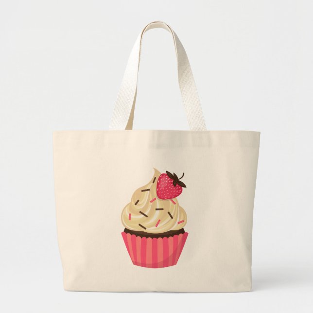Grand Tote Bag Couteau aux fraises à arrosage rose mignon (Devant)
