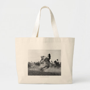Grand Tote Bag Cowboy sur cheval sauvage s'opposant