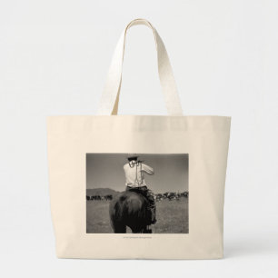 Grand Tote Bag Cowboy sur un cheval avec deux marques