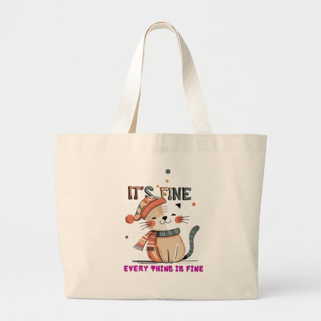 Grand Tote Bag Cozy Cat Vibes – Everything is Fine Tote (Devant)