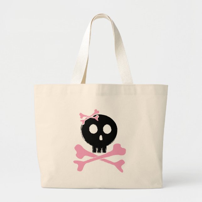 Grand Tote Bag Crâne esquissé de sucrerie dans le noir (Devant)