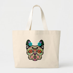 Grand Tote Bag Crâne Frenchie de sucre