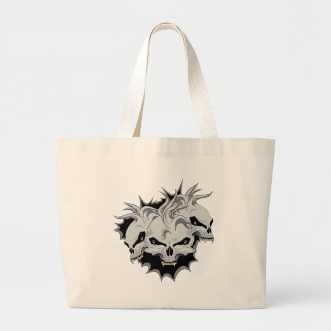 Grand Tote Bag Crânes triples de terreur (Devant)