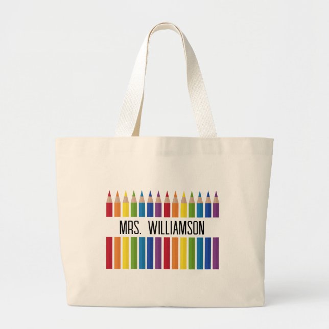 Grand Tote Bag Crayon enseignant coloré (Devant)