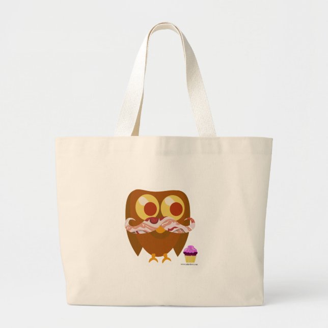 Grand Tote Bag Crazy Silly Mustache Owl amusant dessin d'oiseau (Devant)