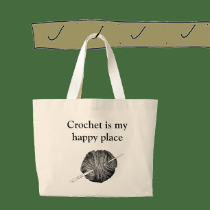 Grand Tote Bag Crochet est mon endroit heureux - personnalisé