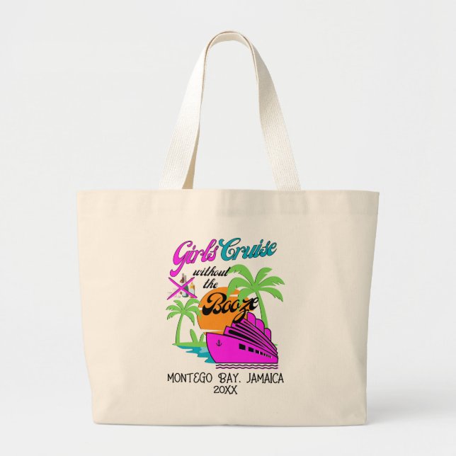 Grand Tote Bag CROISIÈRE POUR FILLES SANS ALCOOL Destination Vaca (Devant)