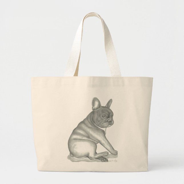 Grand Tote Bag Croquis fourre-tout de bouledogue français (Devant)
