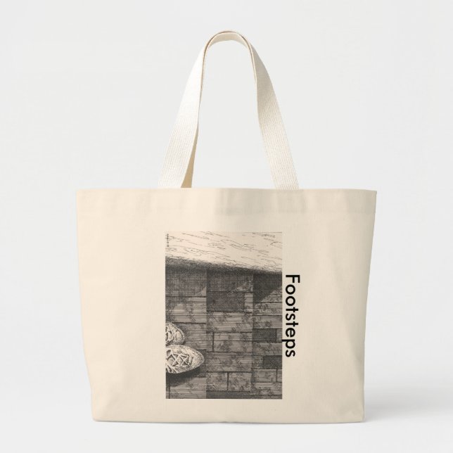 Grand Tote Bag Croquis noir et blanc Dessin "pas" (Devant)