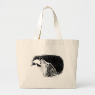 Grand Tote Bag Croquis noir et blanc Loup gris