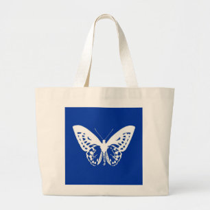 Grand Tote Bag Croquis papillon, bleu cobalt et blanc