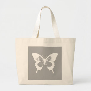 Grand Tote Bag Croquis papillon, gris argenté et blanc