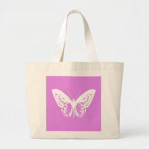 Grand Tote Bag Croquis papillon, orchidée et blanc