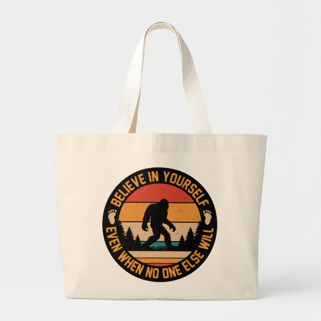 Grand Tote Bag Croyez En Vous-Même Bigfoot Noir (Devant)