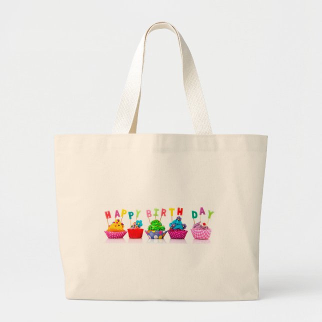 Grand Tote Bag Cupcakes de Joyeux Anniversaire (Devant)