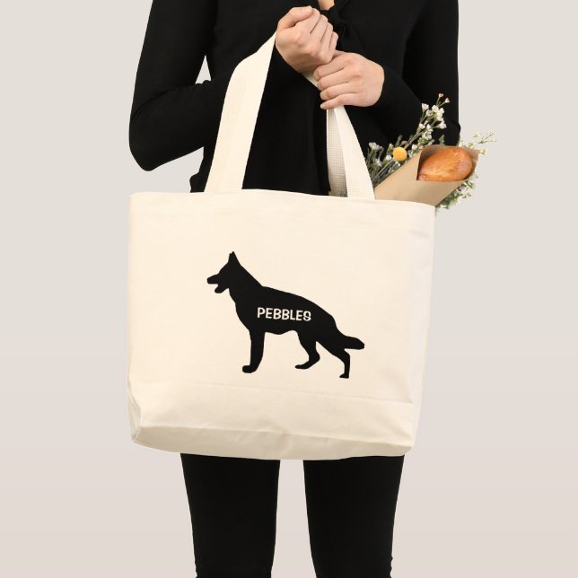 Grand Tote Bag CUSTOM Allemand Berger race Chien Silhouette (Devant (produit))