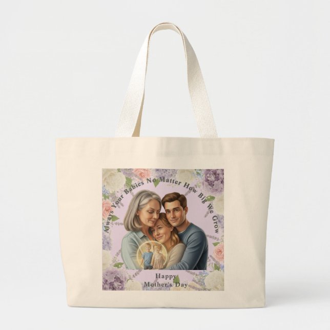 Grand Tote Bag Custom Mother's day photo Always your babies (Devant)