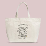 Grand Tote Bag Custom Name Sleepover Modern Script Gold Heart<br><div class="desc">This modern tote bag with a minimalist casual chic script calligraphy design reading SLEEPOVER BAG as well as your custom name, features clean lines to create a sleek and sophisticated appearance. The understated style with the cute printed gold heart detail adds a touch of sophistication to this perfect gift for...</div>