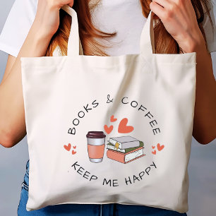 Grand Tote Bag Cute Aquarelle Livres et Louveur de café
