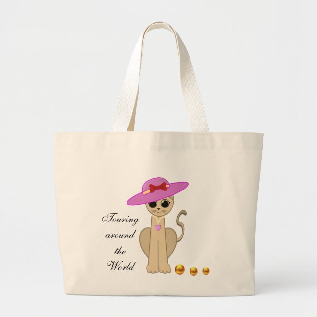 Grand Tote Bag Cute chat avec Casquette Sun (Devant)