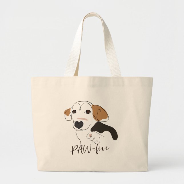 Grand Tote Bag Cute Chien Line Art (Devant)