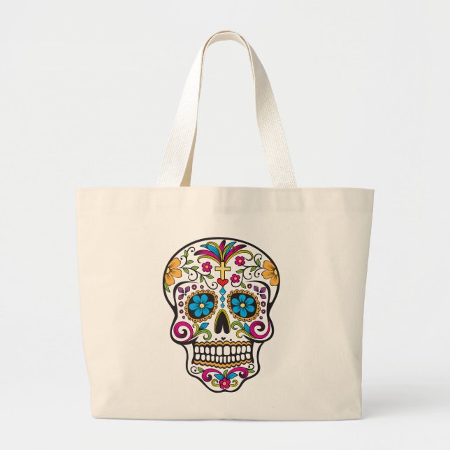 Grand Tote Bag Cute crâne de sucre Joyeux Jour des Morts (Devant)