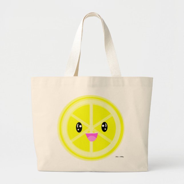 Grand Tote Bag Cute Kawaii citron agrumes végétalien (Devant)