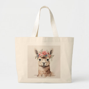Grand Tote Bag Cute Llama Alpaca et Fleur disent Amour
