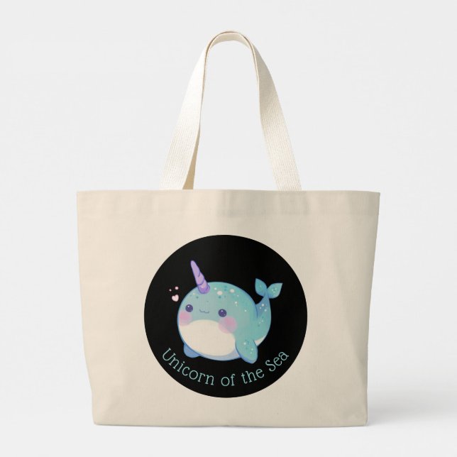 Grand Tote Bag Cute Narwhal Unicorne de la mer (Dos)