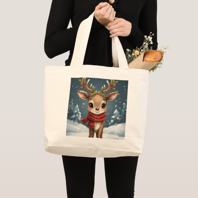Grand Tote Bag Cute reindeer christmas for holiday shopping (Devant (produit))