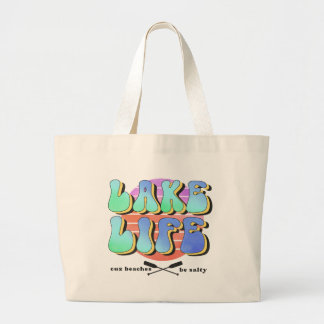 Grand Tote Bag Cute retro lac vie mot art salé plage