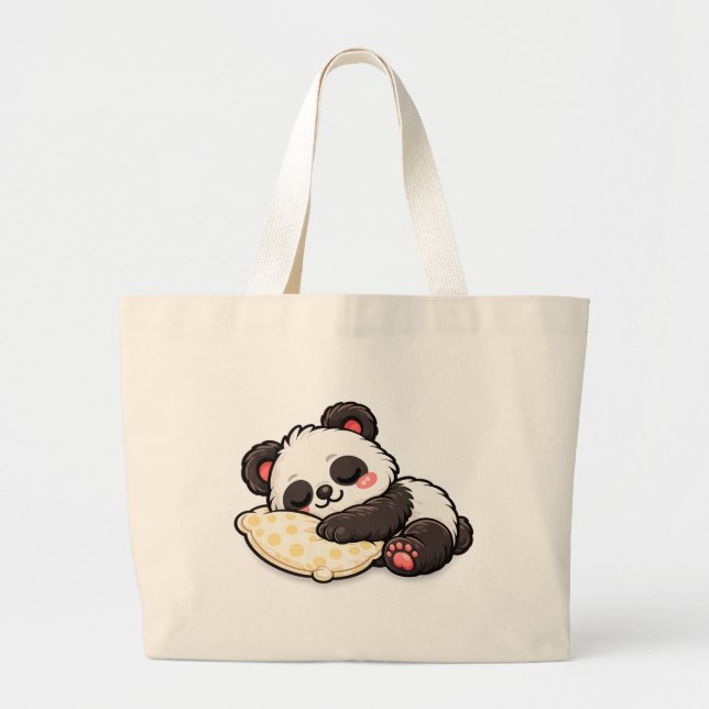 Grand Tote Bag Cute Sleeping Panda with Pillow (Devant)