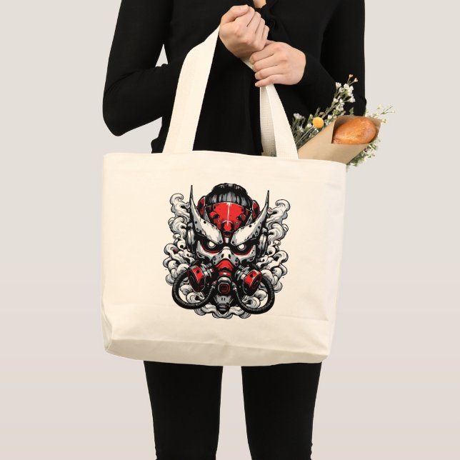 Grand Tote Bag Cyber Oni : Masque pour guerrier de la fumée (Devant (produit))