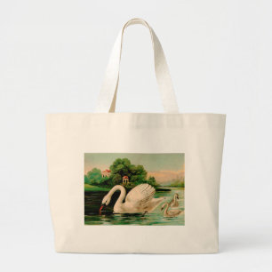 Grand Tote Bag Cygne vintage dans le lac