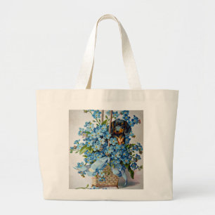 Grand Tote Bag Dachshund et Forget-Me-Nots