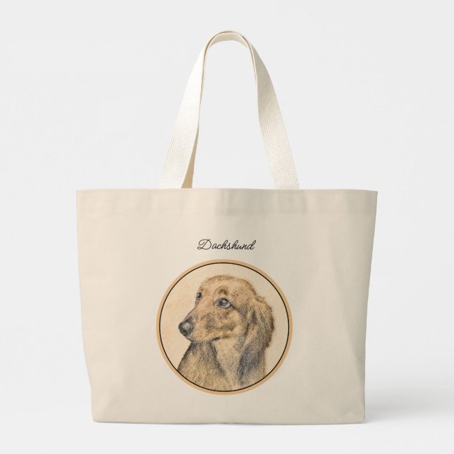 Grand Tote Bag Dachshund Longhaerienne peinture rouge original ch (Dos)
