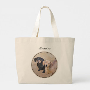 Grand Tote Bag Dachshund Peinture Smooth Black & Tan Red Dog Art