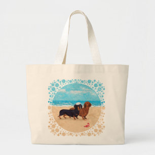 Grand Tote Bag Dachshunds à la Plage