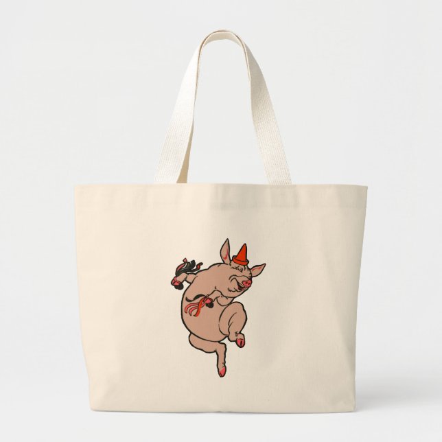 Grand Tote Bag Dancing Pig Antique Cute Danseuse (Devant)