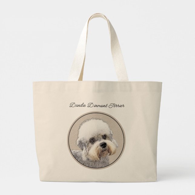 Grand Tote Bag Dandie Dinmont Terrier Peinture Chien Art original (Dos)