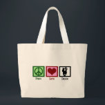 Grand Tote Bag Danse d'amour de paix<br><div class="desc">Comporte un couple de danse,  un signe de paix,  et un coeur. J'aime danser.</div>