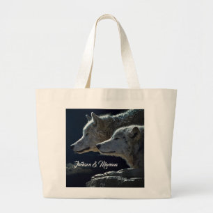 Grand Tote Bag De beaux loups gris en pleine nuit