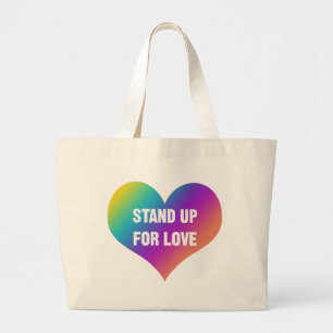 Grand Tote Bag Debout pour l'amour (Coeur arc-en-ciel)