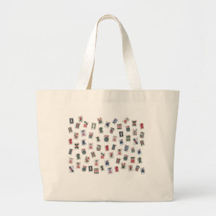 Grand Tote Bag Décor de tuiles de Mahjong (symboles)