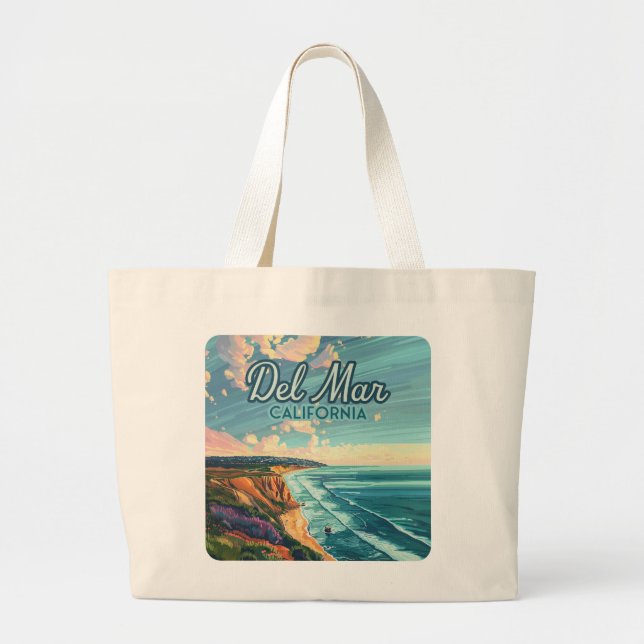 Grand Tote Bag Del Mar California San Diego Beach Pacifique Vinta (Devant)